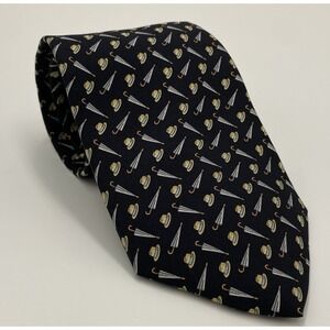 Brooks Brothers Men's Pure Silk Hat Umbrella Print Neck Tie Black